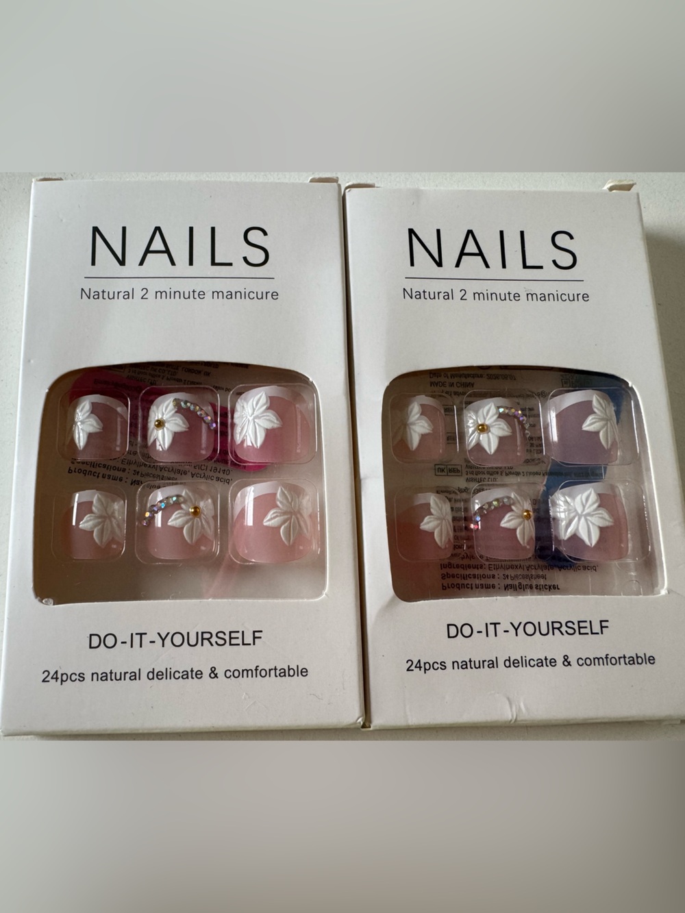 SHEIN Pink Floral 24pc Press-On Nail 2 Sets